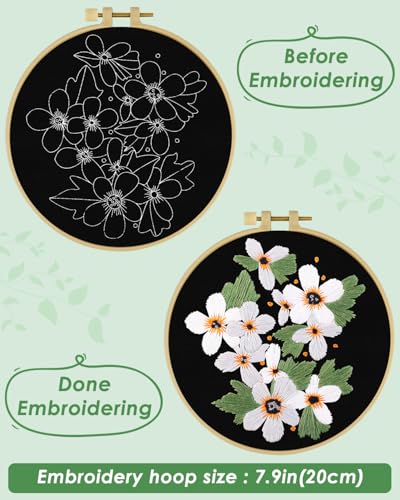 ERKOON Embroidery Kit for Beginners, Flower Cross Stitch Set Include Embroidery Cloth Hoops Threads for Craft Lover Hand Stitch with Embroidery Skill Techniques (Wildflowers) - color: Wildflowers