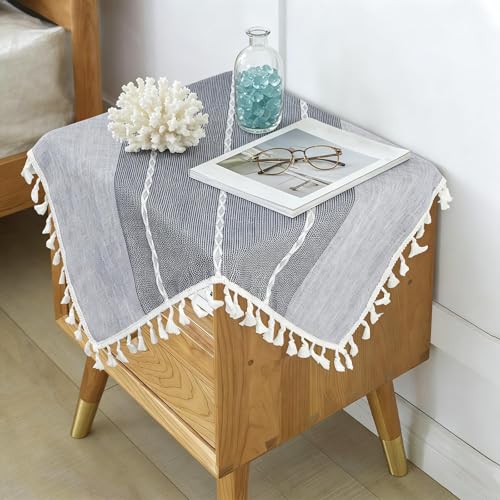 Small Gray Square Tablecloth 24x24 Inch, Cotton Linen Boho Nightstand Cover - color: Grey, size: 24" x 24" (Square)