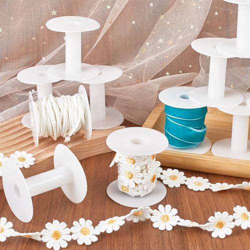 SUNNYCLUE 15Pcs Wire Weaving Bobbin Plastic Ribbon Spool Bulk Small Diameter Empty Thread Rope Chain Roll Crochet Cords Organizer Lace Line White Spools for Embroidery Thread Yarn Making DIY Crafts - size: 2.28 x 2.09~2.2in