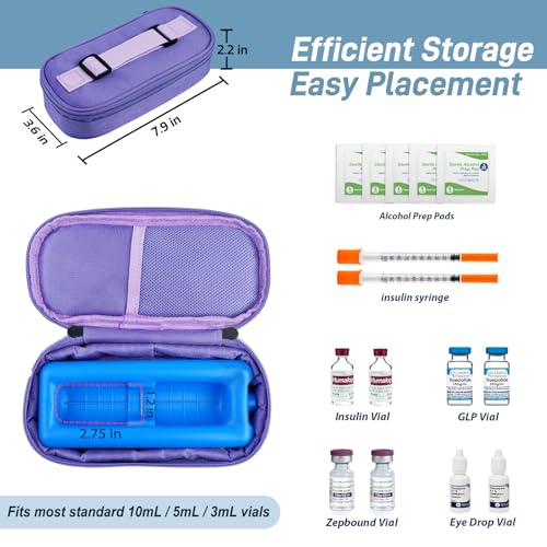 Cruxer Insulin Vial Cooler Travel Case (Purple),Keep Medication Vial Cool — Portable Insulated Diabetic Medicine Travel Bag,TSA Approved,Small Bottle Storage Kit with Reusable Ice Brick Cooler - color: Purple