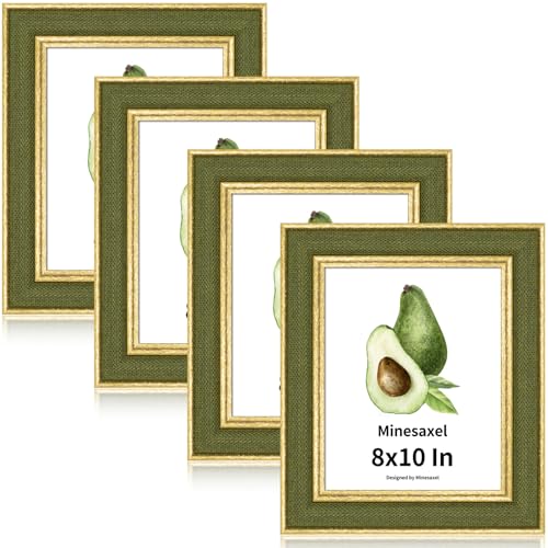 8x10 Picture Frame - Green Fabric & Vintage Gold Border HD Real Glass with Easel for Tabletop/Wall (Family Photos, Cabin Decor 4 Pack) - color: Green-4pcs, size: 8x10
