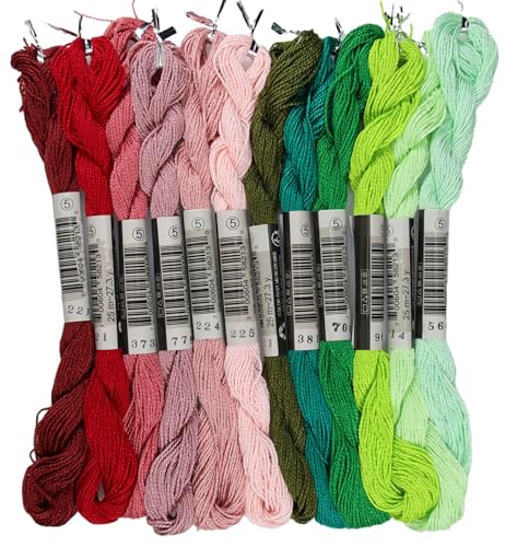 KCS 328 Yards(300 Meters) Mercerized Pearl Cotton Crochet Needlepoint Thread,Size 5, 12 skeins,Mixed Color 08 - color: 12color08, size: 12 skeins