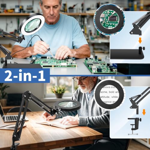 HITTI 10X Magnifying Glass with Light, 1800 Lumens Stepless Dimmable - color: Black, size: 10X 11.8 INCH Base & Clamp