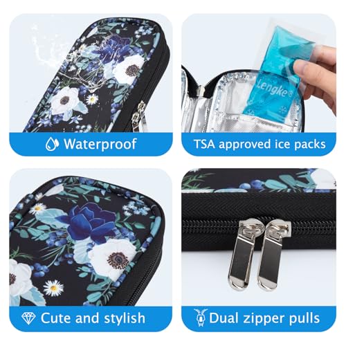 YOUSHARES Insulin Cooler Travel Case - Portable Refrigerated Medicine Case for Insulin Pen, Medication and Diabetic Supplies with 2 TSA Approved Ice Pack - color: Silver Lotus