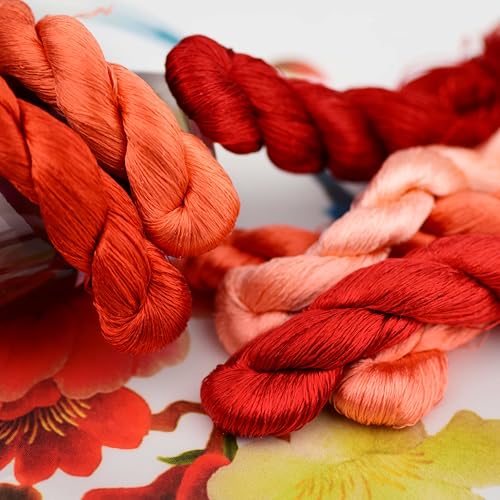 Natural Silk Thread for Embroidery, 7 Vibrant Colors, 110m Each, Handmade Silk Floss（07） - color: 07