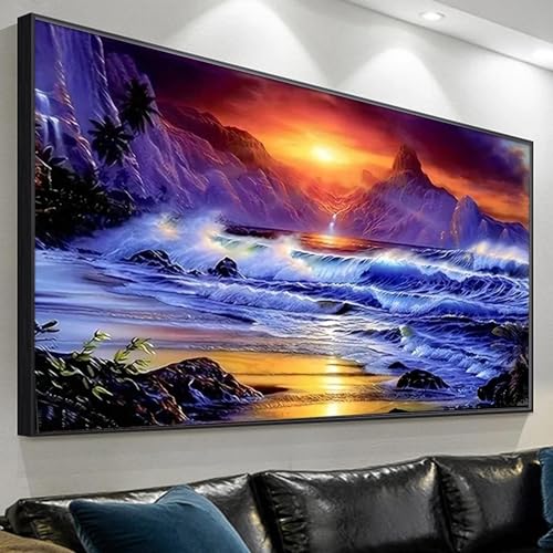 JATOK Diamond Painting Kit for Adults, Ocean Sunset, 27.5 x 15.7 in - color: Rust