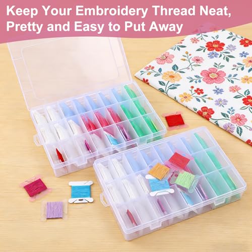 3 Embroidery Floss Organizer Box with 500 Floss Bobbins and 3 Bobbin Winder, Cross Stitch Needlepoint Thread Organizer Kit, Embroidery Accessories and Supplies