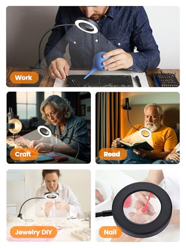 10X Magnifying Glass with Light,5 Colors+10 Brightness Magnifier with Light
