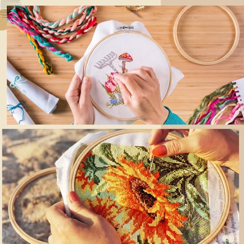 Novabright 12 Pcs Large Bamboo Embroidery Hoops with Triangle Display Stand - size: Large