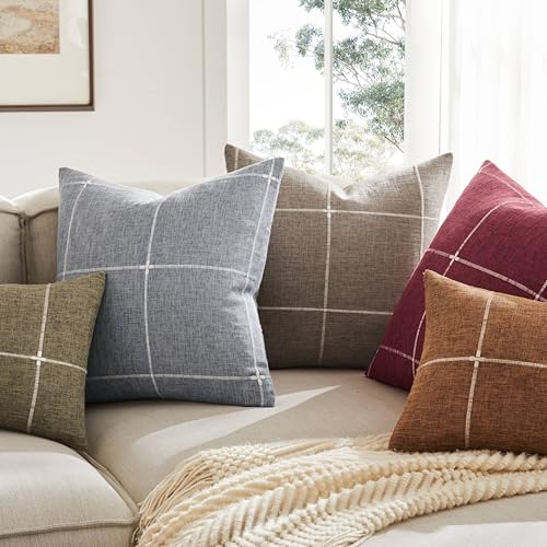 2 Packs Grid Embroidery Throw Pillow Covers 16x16in Cocoa Brown - color: Cocoa Brown, size: 16" x 16" (Pack of 2)