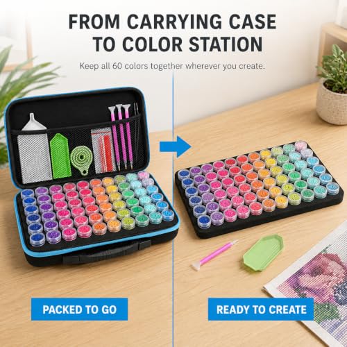 MERATIA Diamond Art Storage Organizer, 60 Jars with Accessories - color: Blue-60 Slots