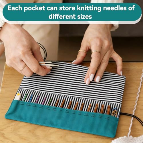 HERCHR Crochet Hook Case Holder Organizer, Portable Roll up Crochet Hook Organizer Oxford Cloth Knitting Needle Case with Clasp for Straight and Circular Needles, 10.43x13.38 Inches Unfolded - color: green