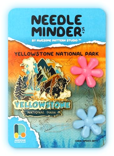 Awesome Pattern Studio Needle Minder Set - Yellowstone Magnetic Needle Minder + 2 Needle Threaders. Enamel Pin for Cross Stitch, Embroidery and Craft - size: Yellowstone Modern Design - SET #1