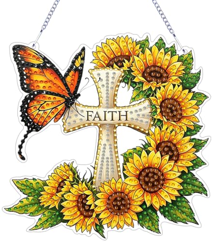 ARPADAMO Cross Diamond Art Kits for Adults, Acrylic Hanging Suncatcher - color: DP05093