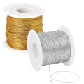 Metallic Cord 218 Yards 1mm Gold String Twine Metallic Tinsel Thin Ribbon Rope Silver Thread String for Crafts Bracelet Necklace Jewelry Making Gift Wrapping Christmas Ornaments Hanging Decor 2 Roll - style: gold+silver
