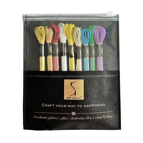 9 Skeins Mix Color Metallic Embroidery Floss Cross Stitch Needlework Thread, 8 Meters 12 Strands - color: Set of 9 Mix Color