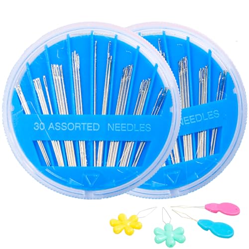 Hekisn 60-Pack Premium Hand Sewing Needles Set, 6 Sizes Embroidery Needles Kit with Threaders, Assorted Large Eye Sewing Needles for Repair, DIY, Art & Craft Projects(Blue) - color: Blue