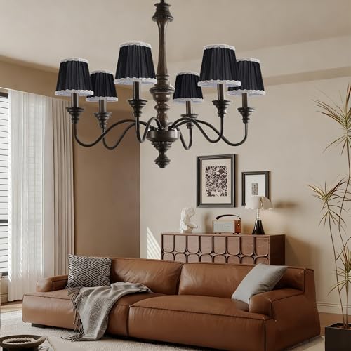 Fuloon Chandelier Lamp Shades, Clip on Small Sconce Lamp Shades, Suit for Candelabra Bulbs in Modern/European/French Country/Farmhouse Decoration, 3.5x4.3x4.9 in(6 Pack, Chiffon Black) - color: Chiffon Black, size: 6 Pack