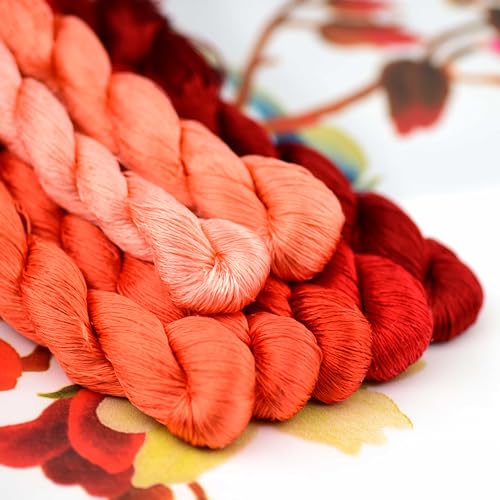 Natural Silk Thread for Embroidery, 7 Vibrant Colors, 110m Each, Handmade Silk Floss（07） - color: 07