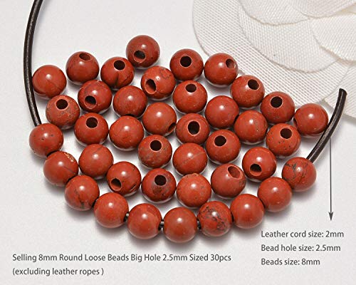 AD Beads Natural Gemstone 8mm Round Loose Beads Big Hole 2.5mm Sized 40pcs (Red Jasper) - color: Red Jasper