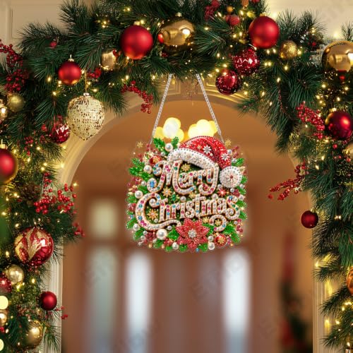 Eiflow Acrylic Pearl Art Hanging Kit for Adults, DIY Pearl Diamonds Painting Door Hanger Board Kit, Special Crystal Diamond Art Painting Pendant Ornament (Merry Christmas) - color: MERRY CHRISTMAS