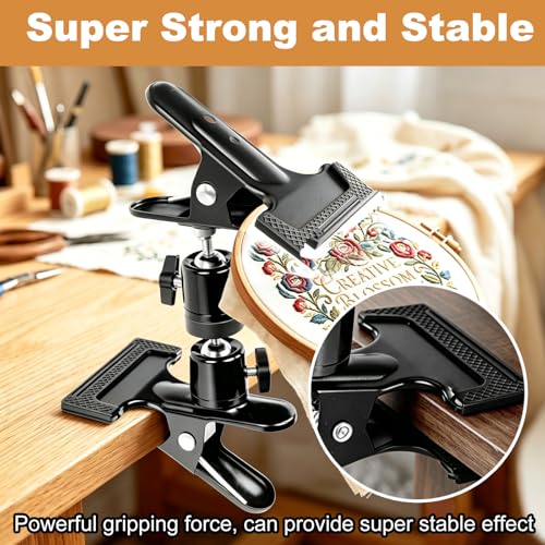 SELMAIDY Portable Metal Embroidery Hoop Stand, 360° Rotatable Table Clamp Holder for Cross Stitch and Needlework