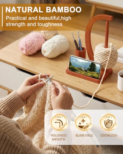 SPEENSUN Magnetic Bamboo Yarn Holder with Phone Stand, Walnut Finish - color: Walnut Finish