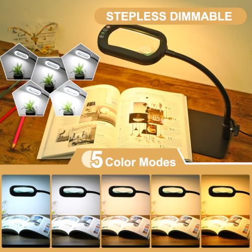 Veemagni 30X 12X Magnifying Glass with Light and Stand, Real Glass Lens - color: Black, size: 30X 12X-12.2inch