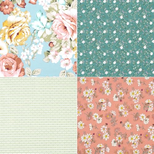 7 Pieces Cotton Fabric 18 x 22 Inches Precut Patchwork Fabric Set Fat Quarter Bundles for Sewing Quilting Crafting (Peony Lily) - color: Peony Lily