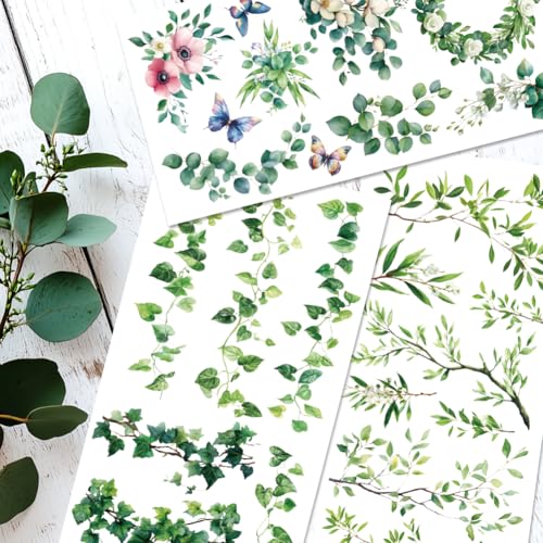 3 Sheets Nature Rub on Transfers for Furniture Crafts-Plant Vines and Branches Stickers Decal for Tables,Cabinets,Home Decor-5.9 x 11.8 inches Art Rub on Transfer Stickers - style: Green Vine
