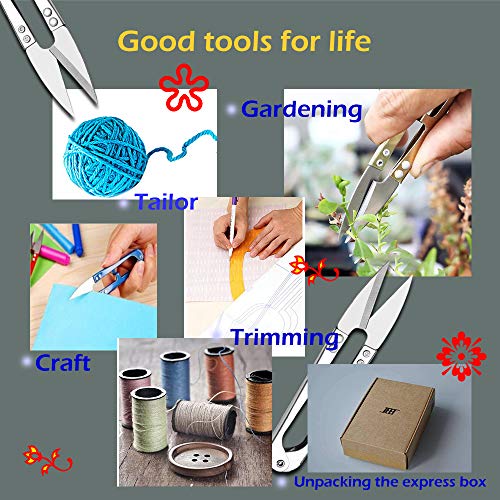 Zittop 2pcs Premium Stainless Steel 4.2in U Sewing Scissors Clippers, Embroidery Yarn Scissors Mini Thread Sewing Cutter, Yarn Fishing Mini Small Snips Trimming Nipper Great for Stitch (Silver).