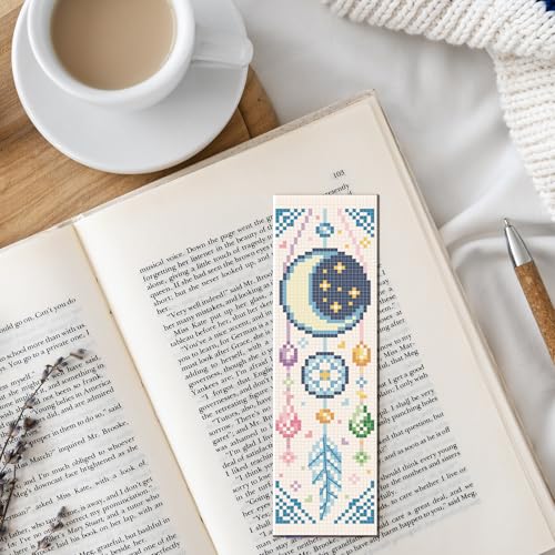FREEBLOSS 6 Set Cross Stitch Bookmark Kits Dreamcatcher Pattern Stamped Embroidery Kit Stitch Bookmarks DIY Book Marks Printed Cross Stitch Kits with Instructions for Beginners Adults 8''x2.4'' - style: Dreamcatcher