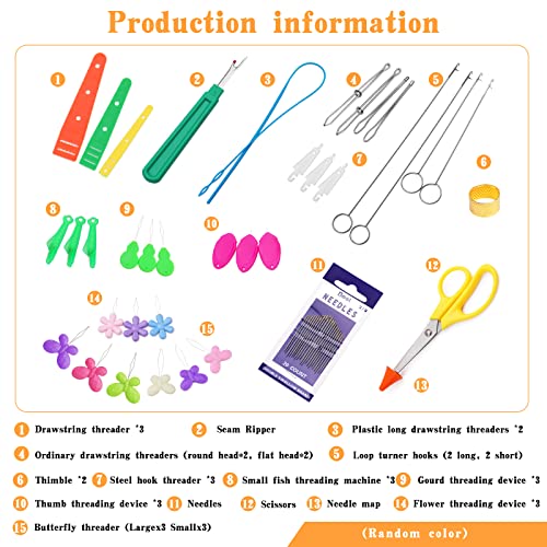 Fedmut 42 Pcs Drawstring Threader Tool Set Needle Threaders for Hand Sewing - color: 42pcs