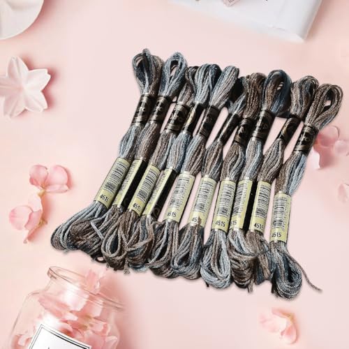 10 Skeins 6 Strands Brown Gradient Friendship Bracelet String Variegated Embroidery Needlepoint Cross Stitch Floss Yarn Thread Bulk for Sewing Bracelets Making Knitting Stitching Crafts DIY - color: Coffee