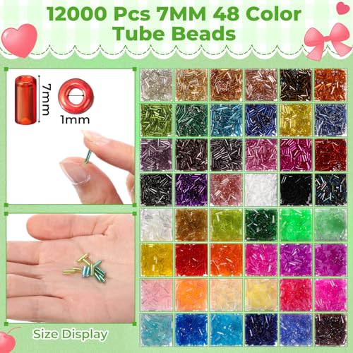 Tondiamo 32000 2mm Glass Seed Beads, 12000 7mm Tube Beads, 48 Colors