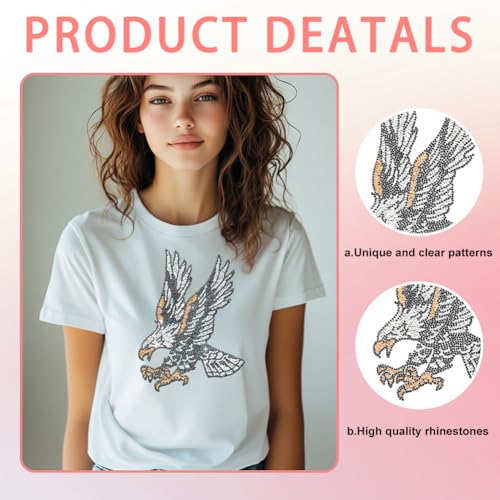 1 Pc Eagle Pattern Iron on Rhinestones Transfer, Bling DIY Patch Clothing Repair Applique T-Shirt Vest Shoes Hat Jacket Decor Clothing DIY Accessories - color: Eagle