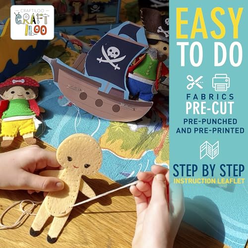 Pirates Sewing Kit for Kids Ages 8-12 - Pre-Cut Felt Pillow Plush Craft - color: Pirates Sewing Kit