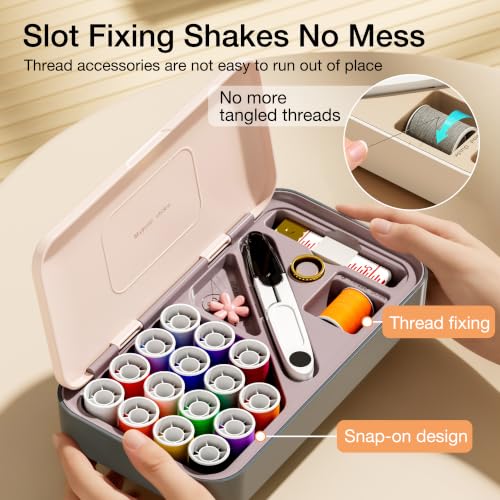 QUARDINE Sewing Kit Box 40 Pcs, Magnetic Needle Storage, Cream - color: Cream