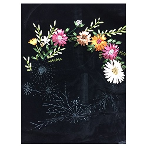 Egoshop Ribbon Embroidery Pillow Case Kit Golden Time with Hoop DIY Kit Not Include Inner Golden Time