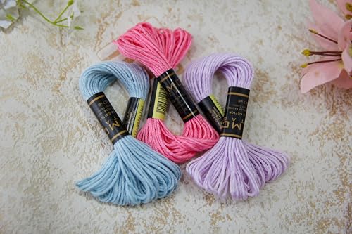 Pack of 12 Popular Colours Premium Embroidery Thread | 100% Egyptian Cotton Premium Skeins | Cross Stitch Embroidery Floss | Oeko TEX Certified| (12, Spring Macaron) - color: Spring Macaron