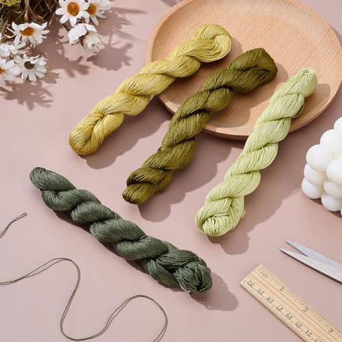 FREEBLOSS 4 Pcs Sashiko Thread Skein 100M * 4 Green Colors - color: Tree Green Theme