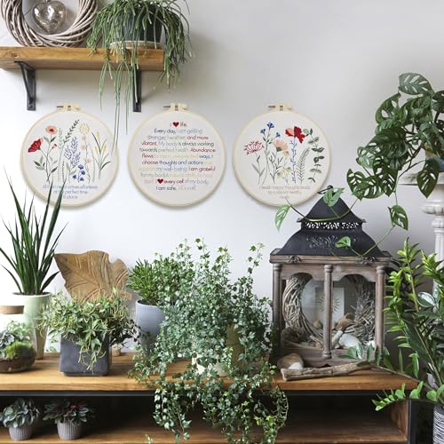 Flowers Embroidery Kits for Adults - Stamped Beginner Hand Embroidery - color: 3 Flowers