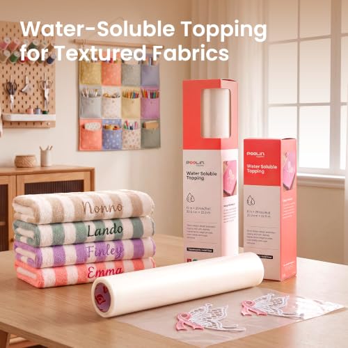 Poolin Water Soluble Stabilizer for Embroidery Topping Film ，8"x 25 Yard - size: 8"x25Yd roll