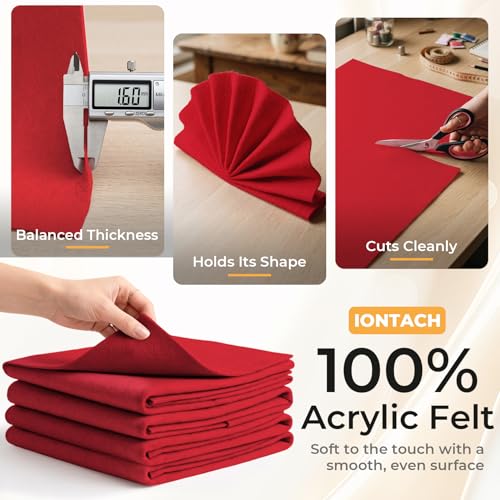 IONTACH 9" X 36" Soft Felt Sheets 1.6mm Thick (4 Packs, Red) - color: Red