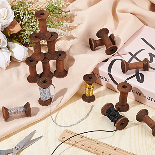 BENECREAT 20Pcs Antique Wooden Empty Spools, 1.57"/ 40mm Empty Thread Spools Wooden Ribbon Spools Bobbins for Wire Weaving Arts DIY Wood Projects - color: Antique