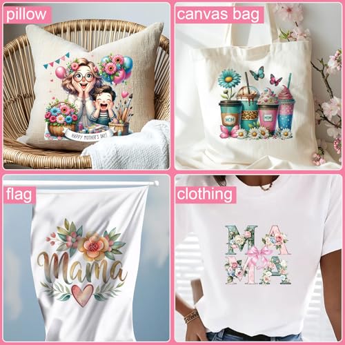 4 Pcs Mother Day Iron On Patches for Clothing Pink Mom Iron on Transfers Mama Flower Iron on Letters Patches for Clothes T-Shirts Jeans Jackets Bags DIY Heat Transfer Decals (1.Mama) - color: 1.Mama