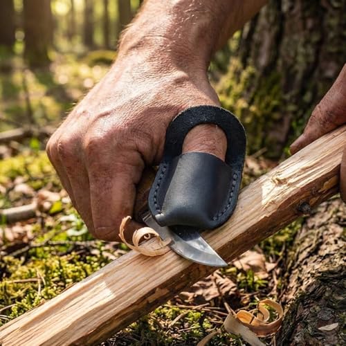 Toprank Leather Thumb Guard for Wood Carving & Whittling (Black) - color: Black