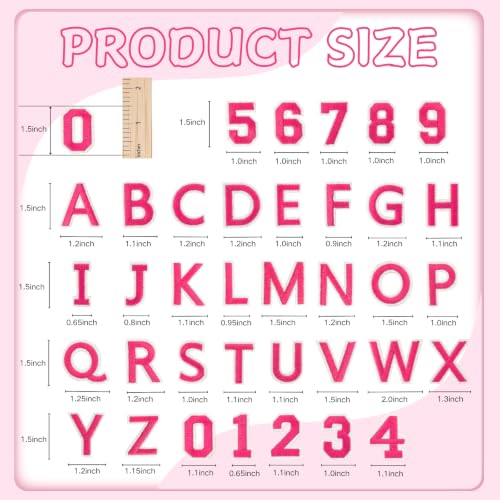 72 Pcs Iron On Letters & Numbers Patches for Tote Bags Hats Clothing Pink - color: Pink, size: Letters & Numbers