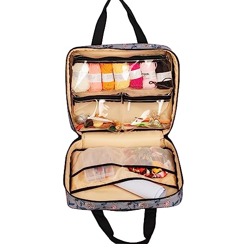 Portable Square Cross Stitch Starter Kits Bag Embroidery Project Bag Embroidery Tool Storage Tote Bag with Multifunctional Pockets, Bag Only (Flower Pattern) - color: Flower Pattern