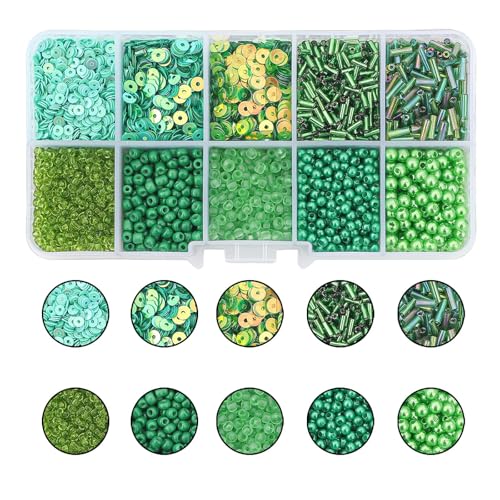 Green Glass Seed Beads for Jewelry Making and Crafts - color: Green